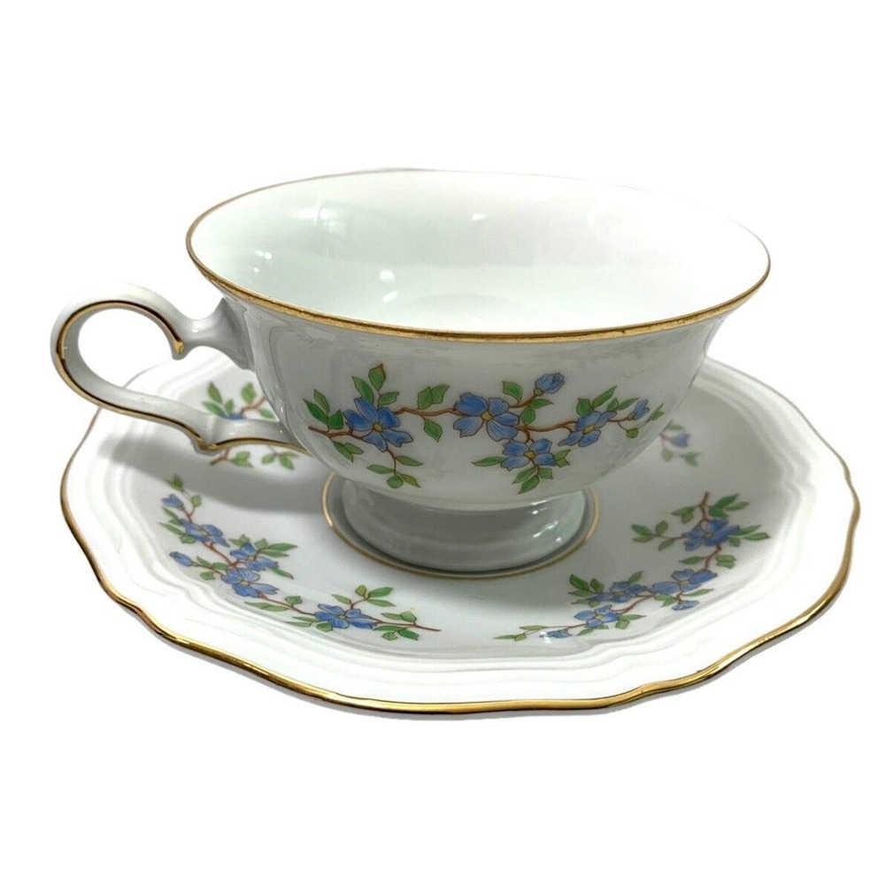 Johann Haviland Coffee Tea Cup & Saucer Bavaria Chippendale China Blue Floral‎